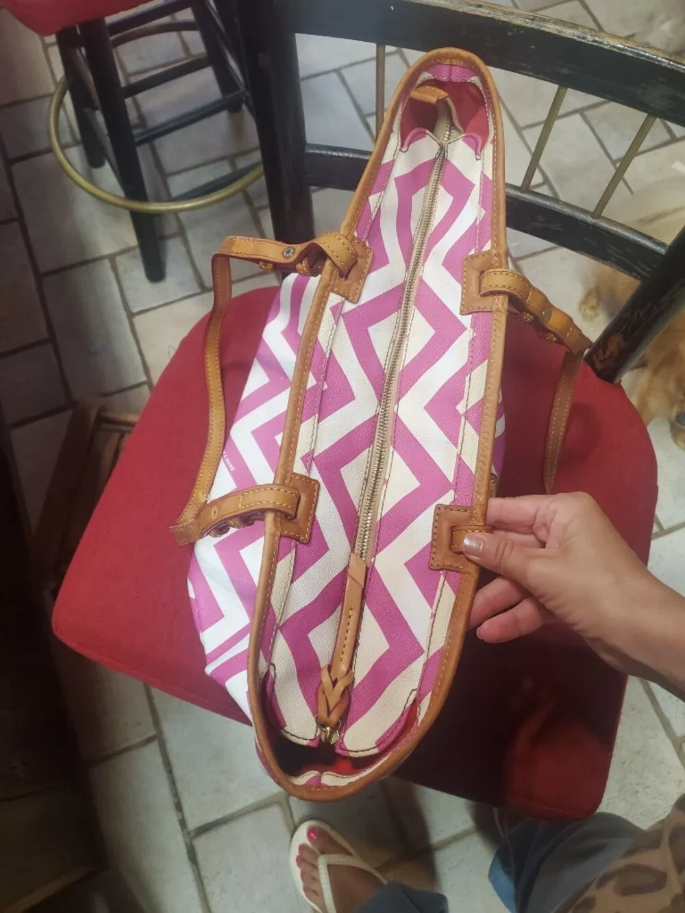 Authentic Pink and white Chevron Dooney and Bourke Tote Purse